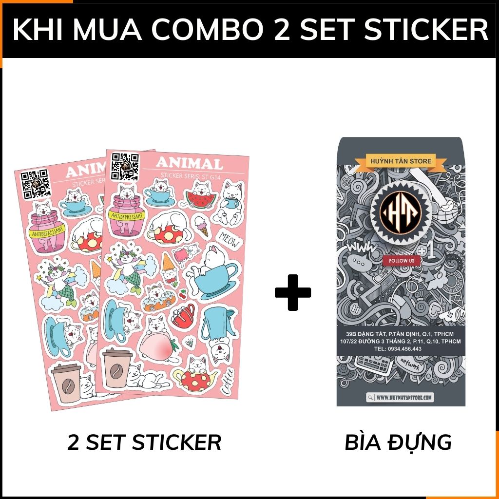 Hình dán sticker mèo Kaiwaii dễ thương Animal ST G14 chống thấm nước trang trí mũ bảo hiểm laptop điện thoại notebook phụ kiện huỳnh tân store
