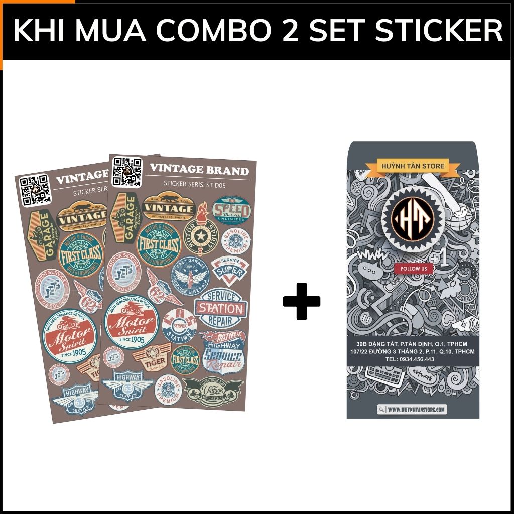 Hình dán sticker thương hiệu Vintage Brand ST D05 chống thấm nước trang trí mũ bảo hiểm laptop điện thoại notebook phụ kiện huỳnh tân store