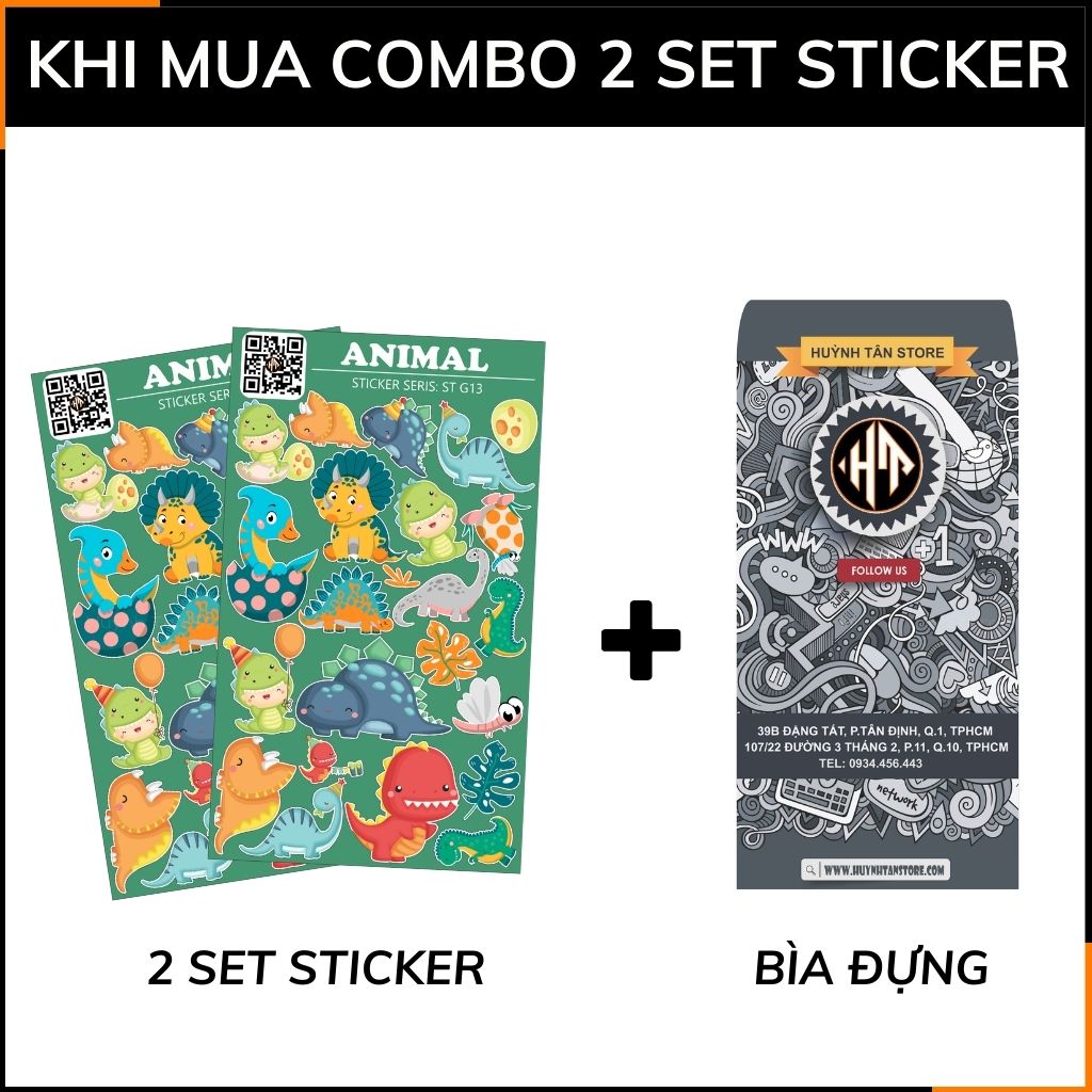 Hình dán sticker đẹp khủng long cute Animal ST G13 chất liệu vinyl phủ lớp chống thấm bay màu phù hợp dán mọi bề mặt phụ kiện huỳnh tân store