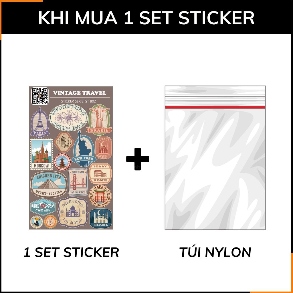 Hình dán sticker du lịch Vintage Travel ST B02 chống thấm nước trang trí mũ bảo hiểm laptop điện thoại notebook