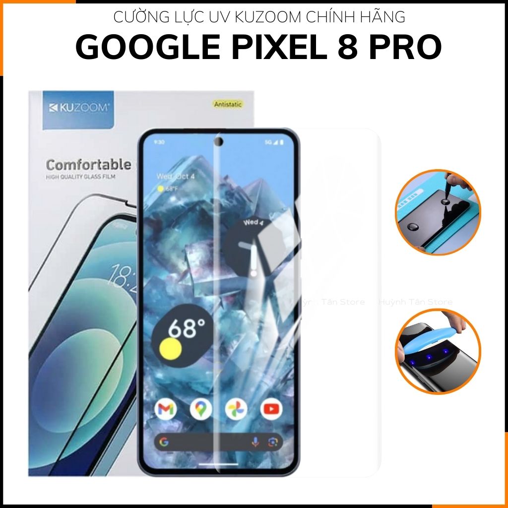 Cường lực pixel 8 pro uv trong suốt chống vân tay chính hãng kuzoom phụ kiện điện thoại huỳnh tân store