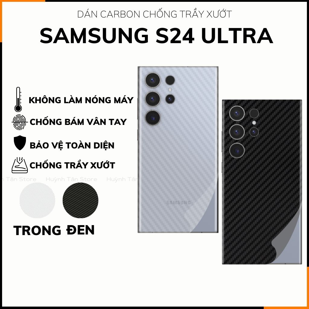 Miếng dán samsung s24 ultra carbon trong và đen chống trầy xướt chống bám vân tay phụ kiện điện thoại huỳnh tân store