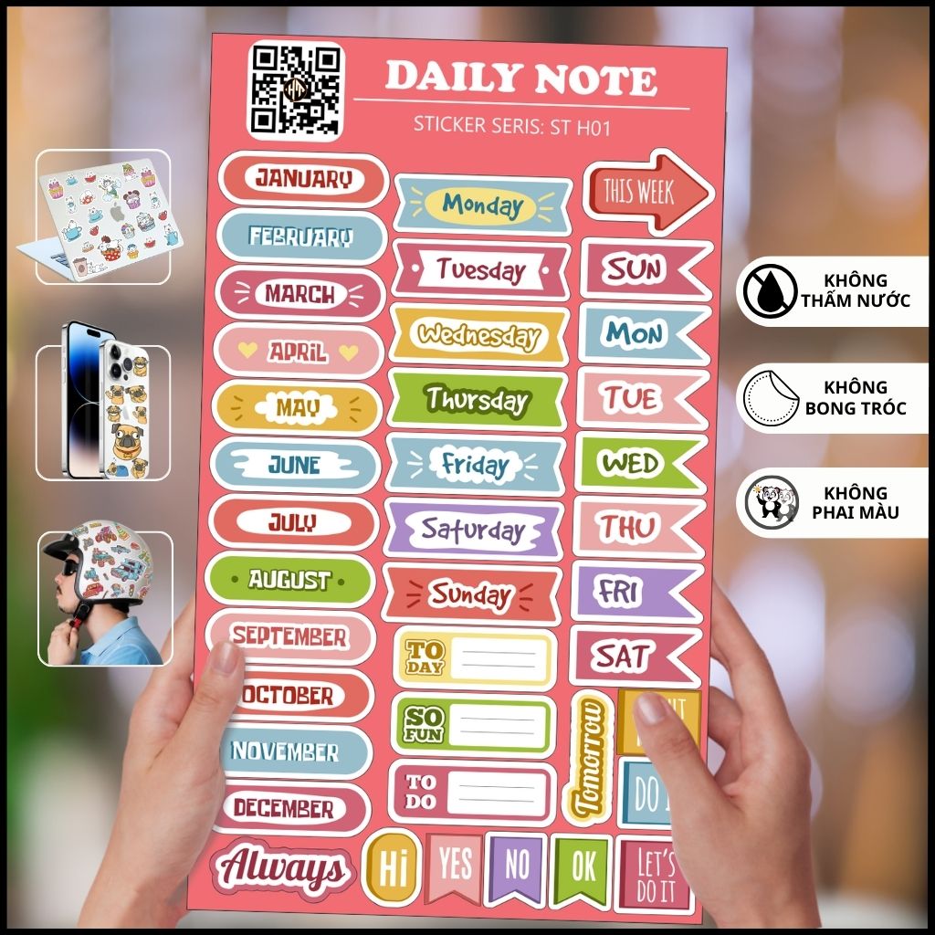 Bộ hình dán sticker Daily Note ST H01 đa dạng với mẫu trang trí độc đáo làm mới không gian với mọi bề mặt phụ kiện huỳnh tân store