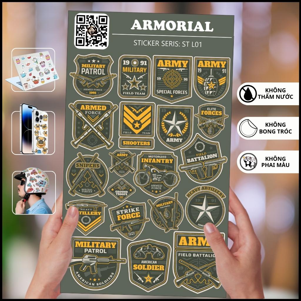 Hình sticker huy hiệu quân đội Armorial ST L01 chống phai màu dán mũ bảo hiểm vali laptop điện thoại xe máy phụ kiện huỳnh tân store