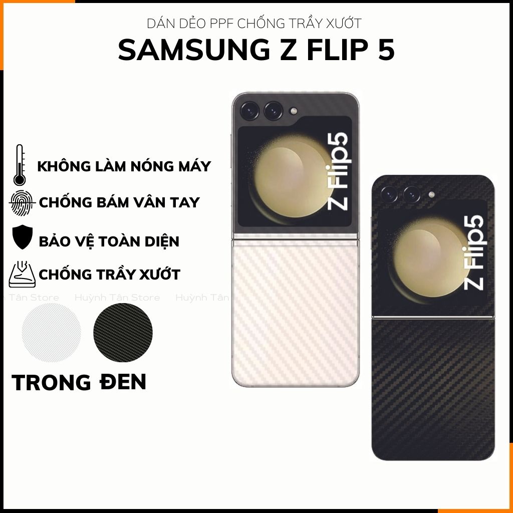 Miếng dán samsung z flip 5 carbon trong và đen chống trầy xướt chống bám vân tay phụ kiện điện thoại huỳnh tân store