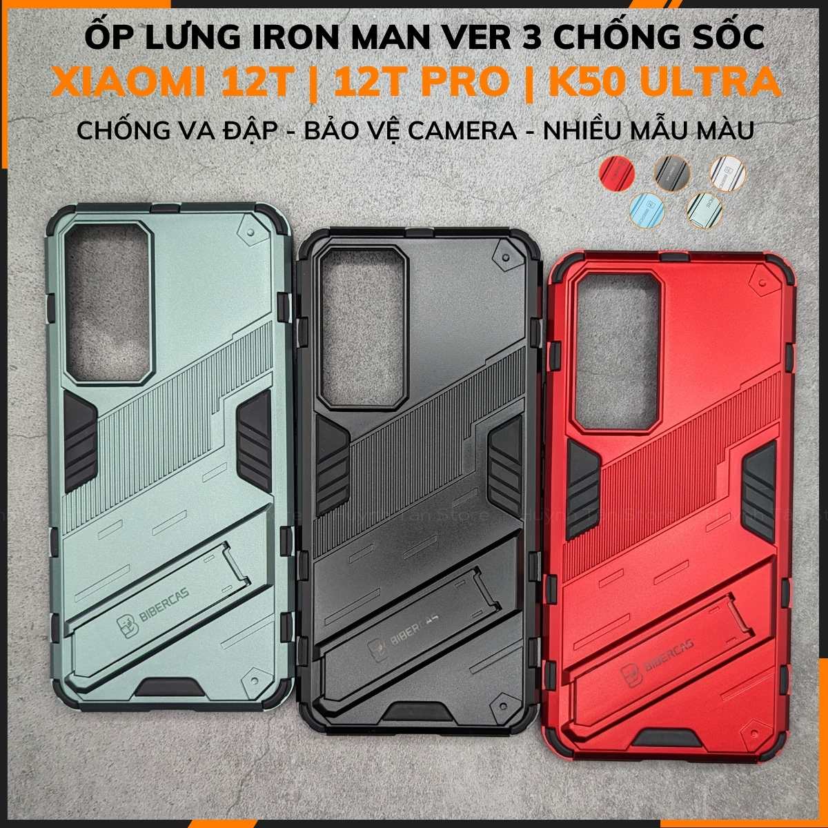 Ốp lưng mi 12t, 12t pro, k50 ultra iron man ver 3 nhựa cứng chống sốc có giá đỡ bảo vệ camera phụ kiện huỳnh tân store