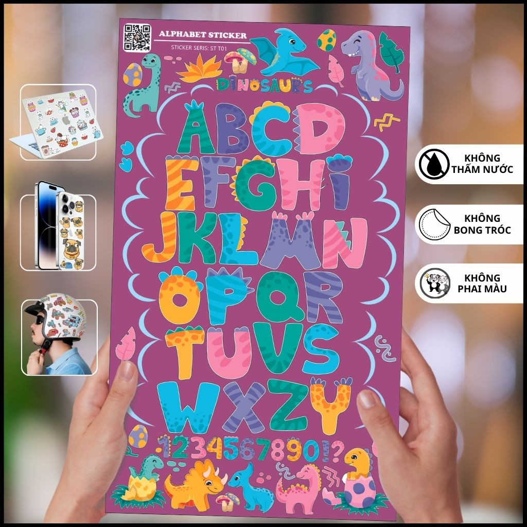 Hình dán sticker Alphabet bảng chữ cái ST T01 cho bé tiếp xúc con chữ số với nhiều kiểu chữ màu sắc đa dạng