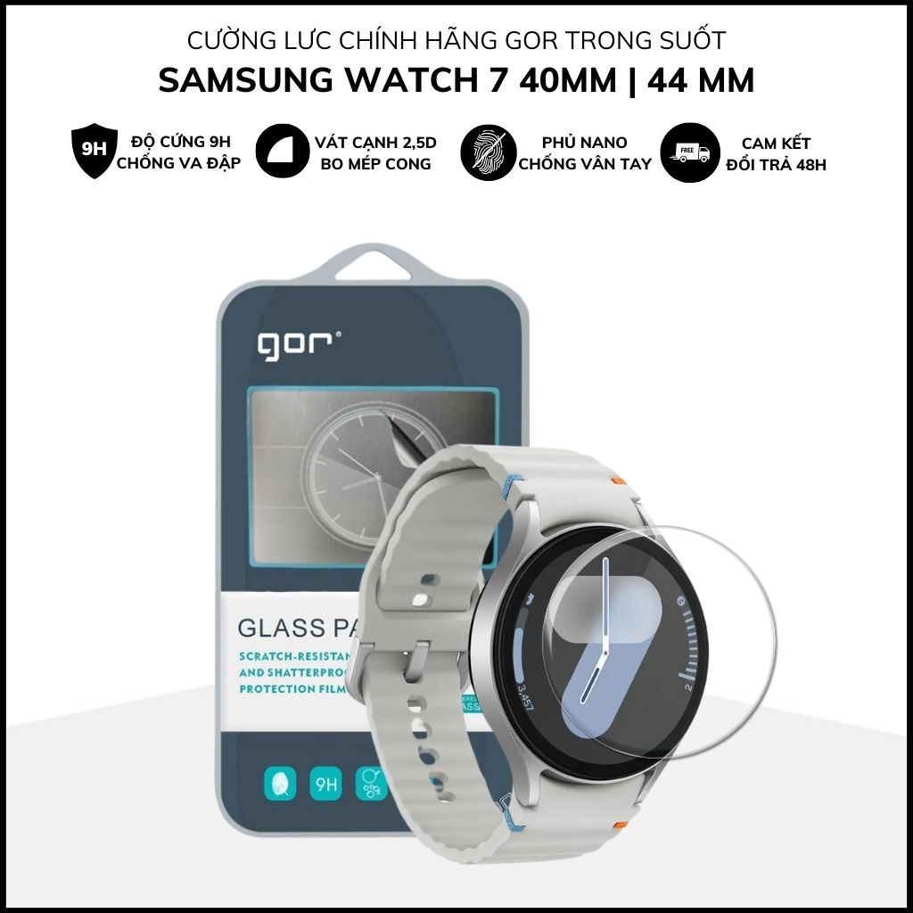 Kính cường lực Samsung Galaxy Watch 7 trong suốt chính hãng GOR vát 2,5D