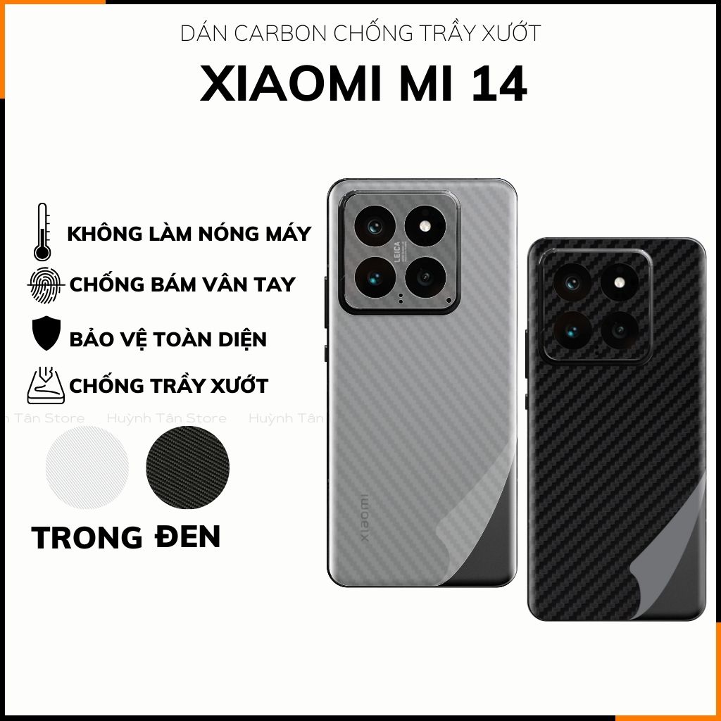 Miếng dán xiaomi mi 14 carbon trong và đen chống trầy xướt chống bám vân tay phụ kiện điện thoại huỳnh tân store