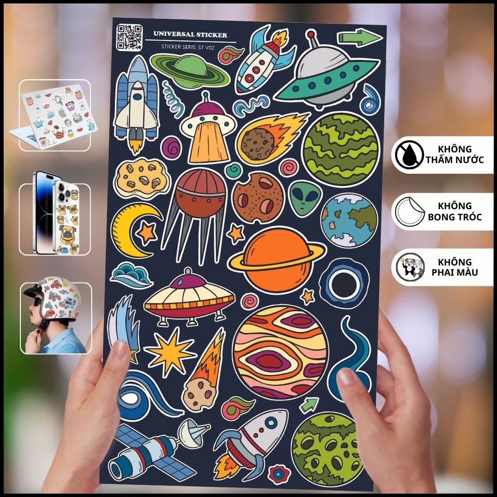 Hình dán sticker vũ trụ Universal ST V02 chất liệu vinyl phủ lớp chống thấm xước phù hợp trang trí mọi bề mặt