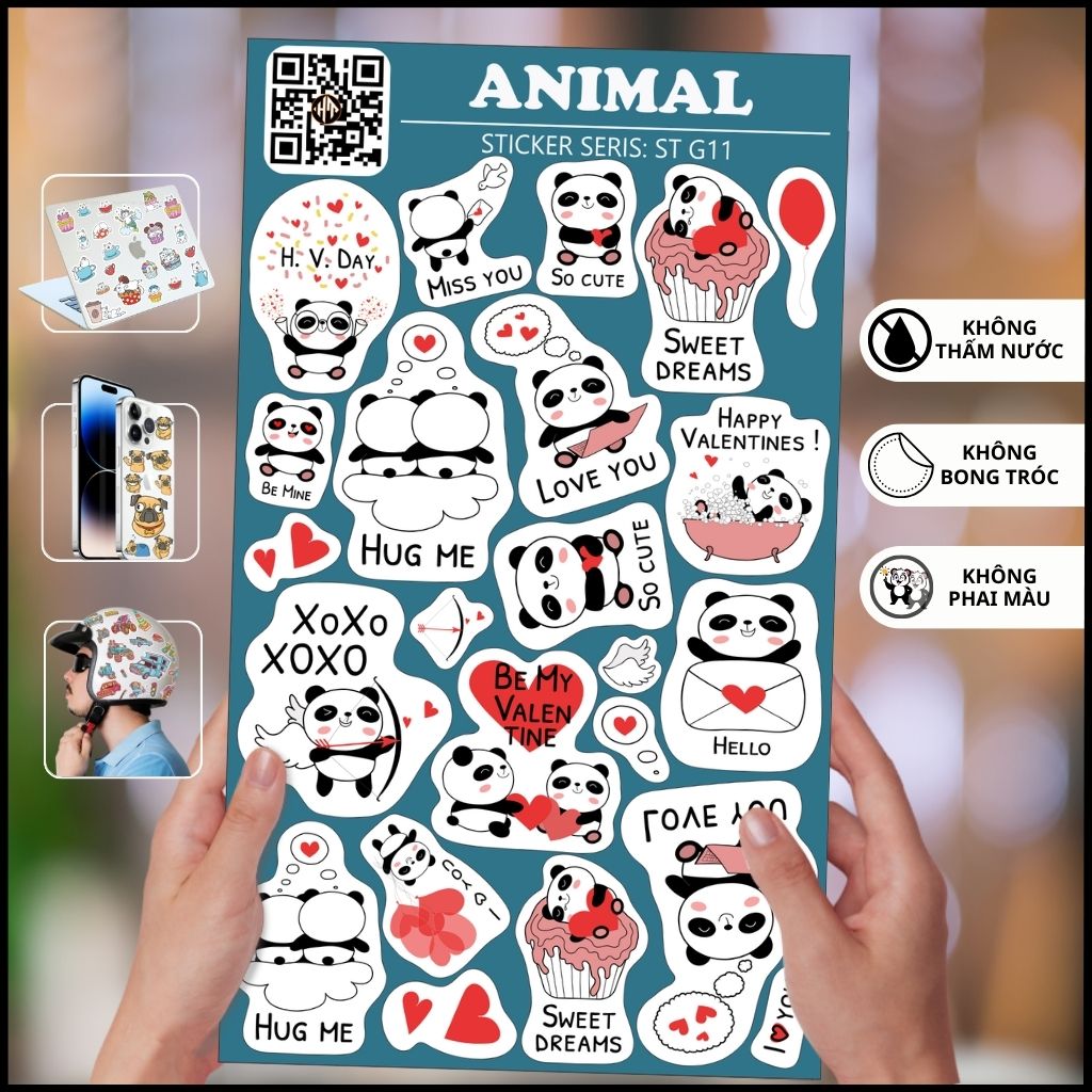 Sticker gấu Panda đáng yêu Animal ST G11 chống thấm xước dán trên mọi bề mặt dễ dàng gỡ bỏ không để lại keo phụ kiện huỳnh tân store