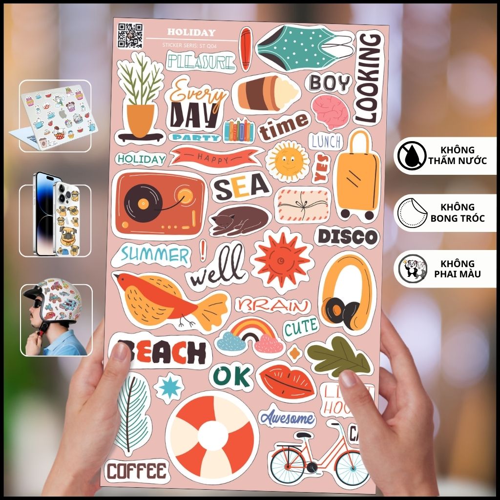 Holiday ST Q04 hình sticker du lịch chống phai màu dán mũ bảo hiểm vali laptop điện thoại xe máy huỳnh tân store