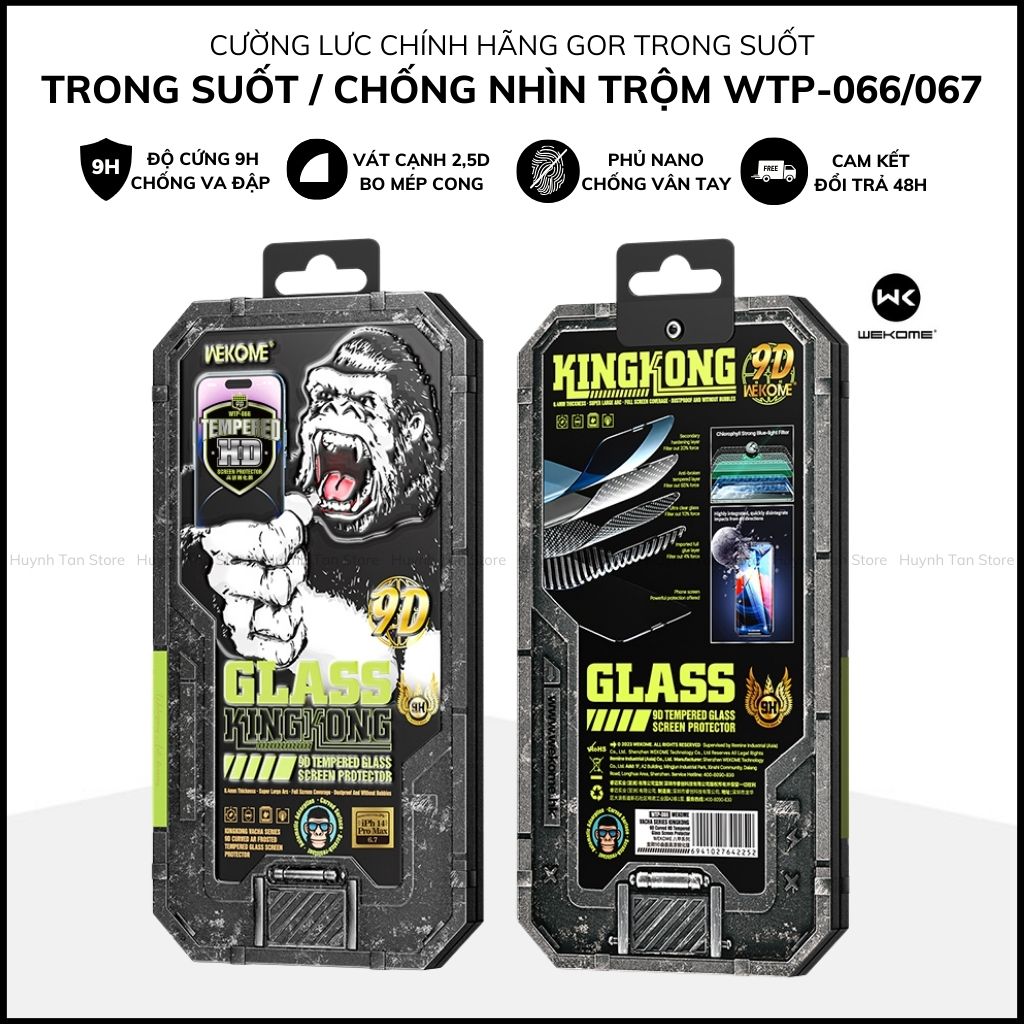 Cường lực Wekome Kingkong HD Vacha iphone 16 pro max ip 15 14 13 12 pro vát cong 9D  [WTP-066/067]