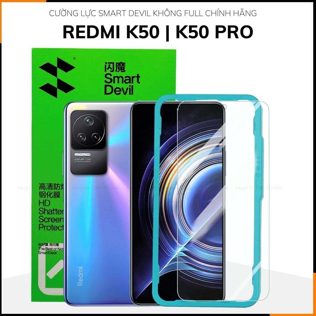 Kính cường lực redmi k50, k50 pro trong suốt KHÔNG FULL MÀN chống bám vân tay chính hãng SMART DEVIL huỳnh tân store