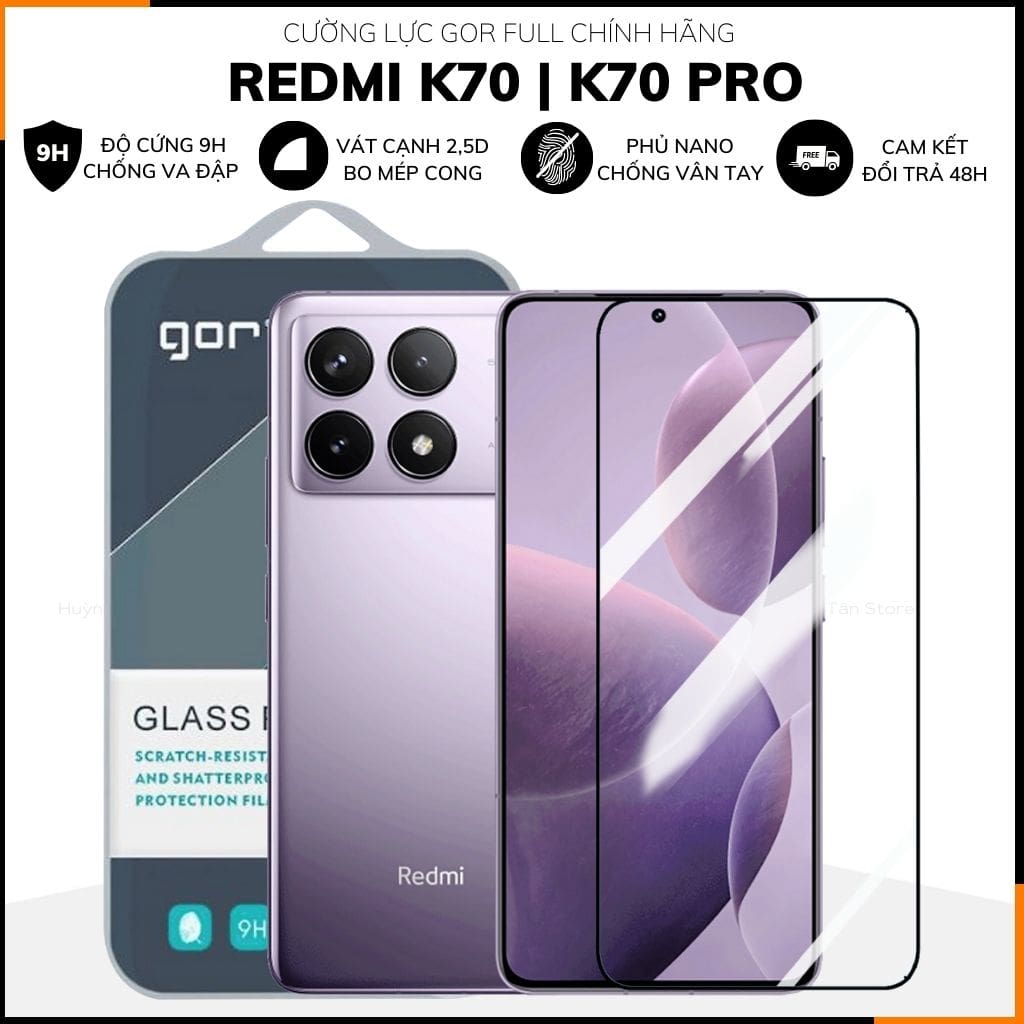 Kính cường lực redmi k70, k70 pro trong suốt FULL MÀN chống bám vân tay chính hãng GOR phụ kiện huỳnh tân store