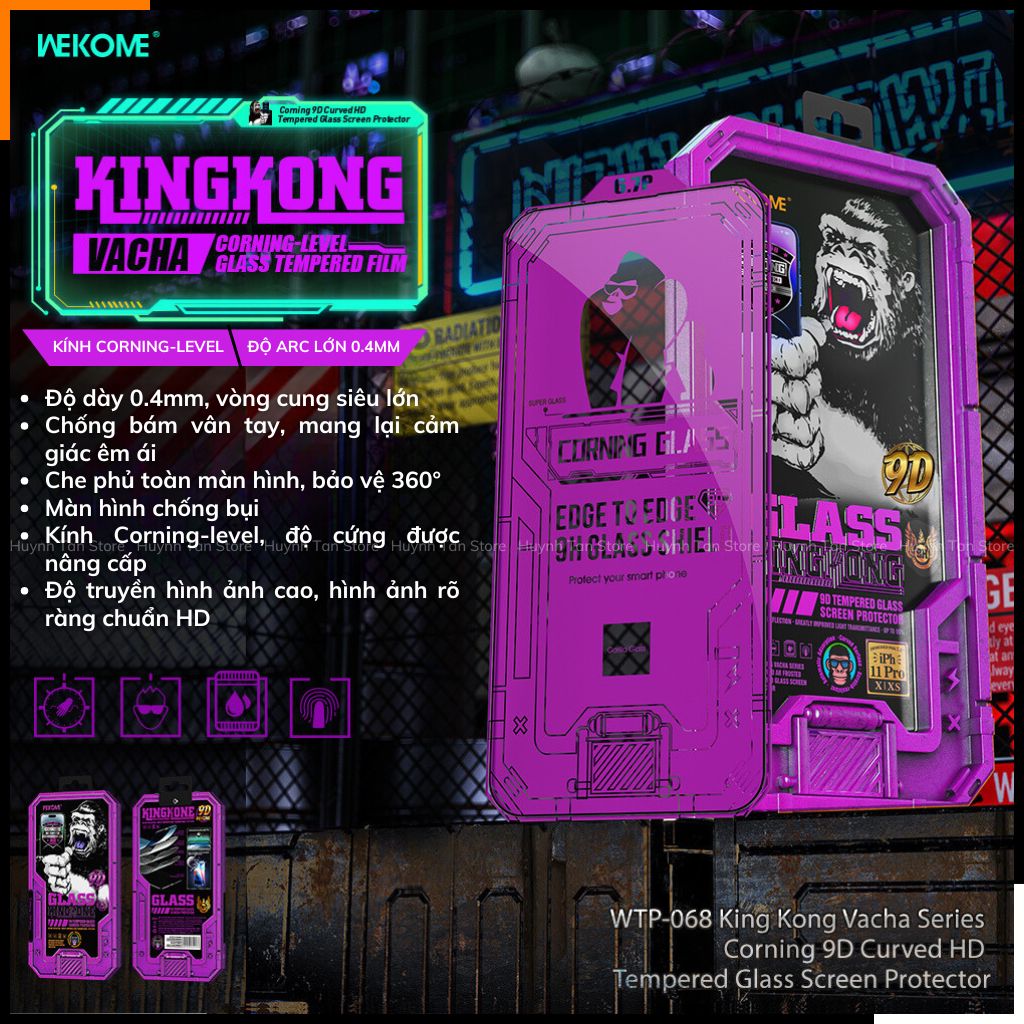 Cường lực Wekome Kingkong Corning 9D iphone 16 pro max ip 15 14 13 12 pro gấp đôi độ cứng [WTP-068]