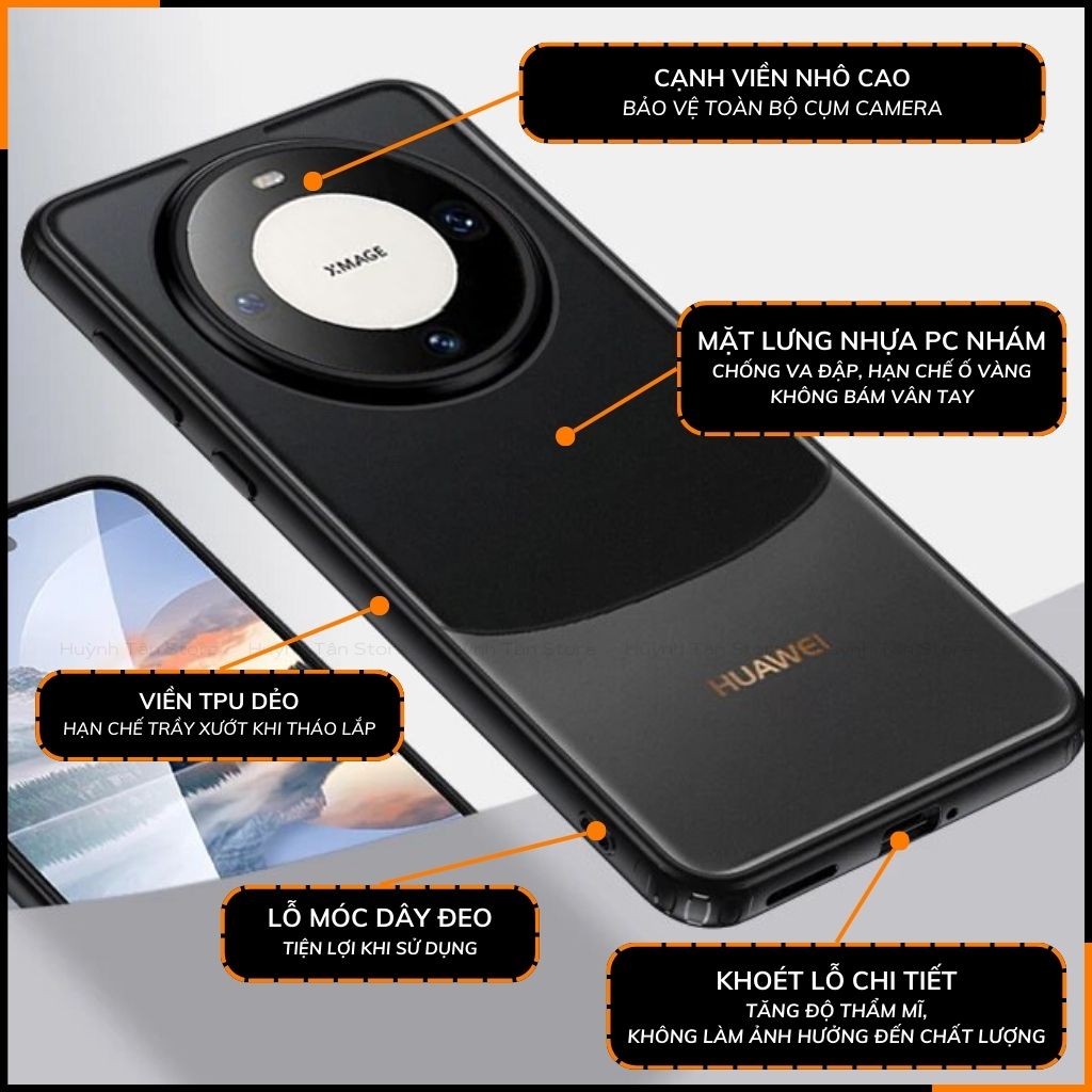Ốp lưng huawei mate 60 pro chống sốc chống vân tay NHÁM VIỀN MÀU VER 2 bảo vệ camera phụ kiện huỳnh tân store