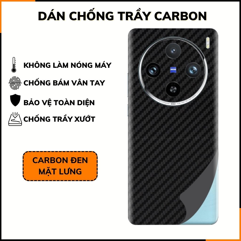 Miếng dán vivo x100 pro carbon trong và đen chống trầy xướt chống bám vân tay phụ kiện điện thoại huỳnh tân store