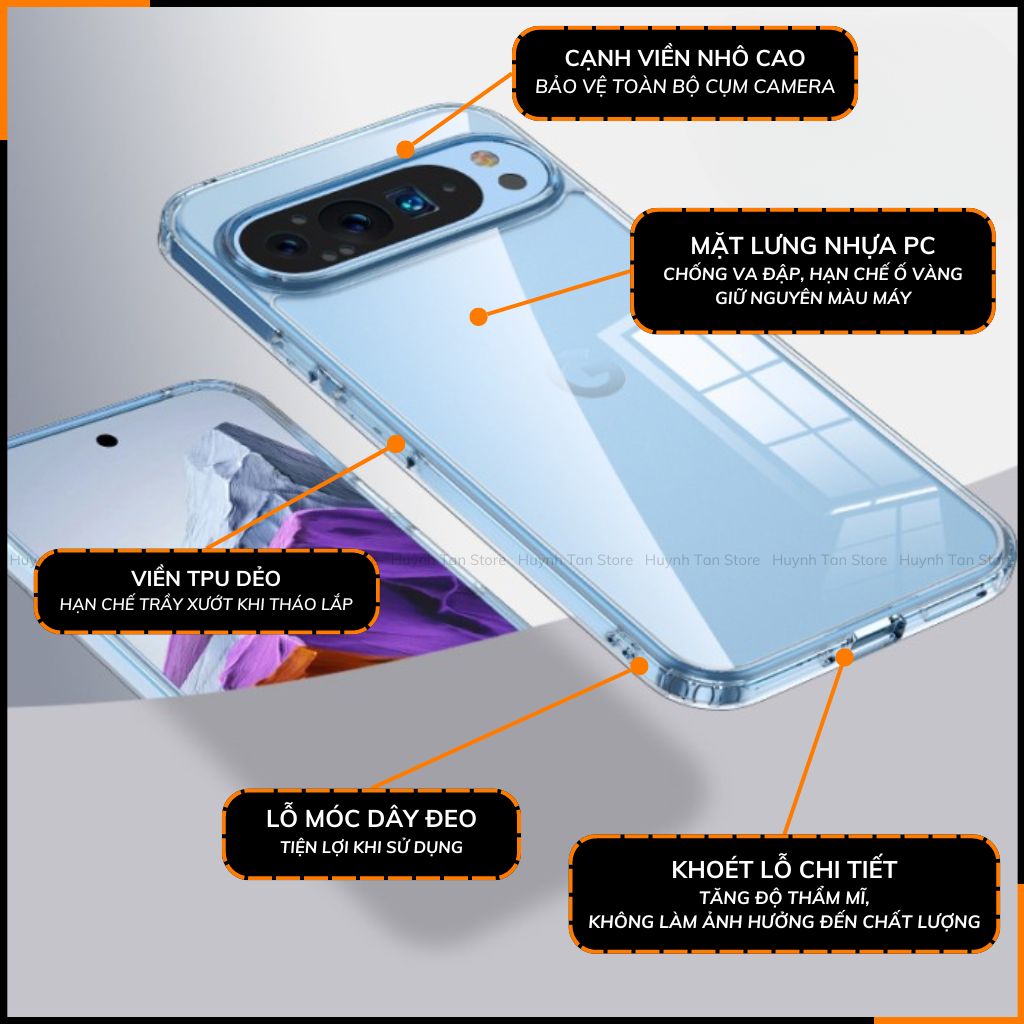 Ốp lưng Google pixel 9 pro xl chống sốc CLEAR COLOR VER 4 trong suốt không ố vàng bảo vệ camera phụ kiện huỳnh tân store