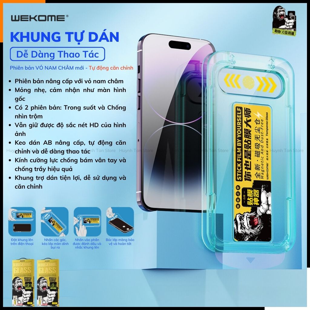 Cường lực khung tự dán KINGKONG iphone 16 pro max ip 15 14 13 12 pro chính hãng WEKOME  [WTP-034/057]