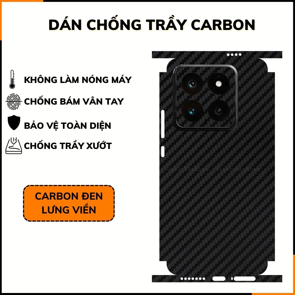 Miếng dán xiaomi mi 14 carbon trong và đen chống trầy xướt chống bám vân tay phụ kiện điện thoại huỳnh tân store