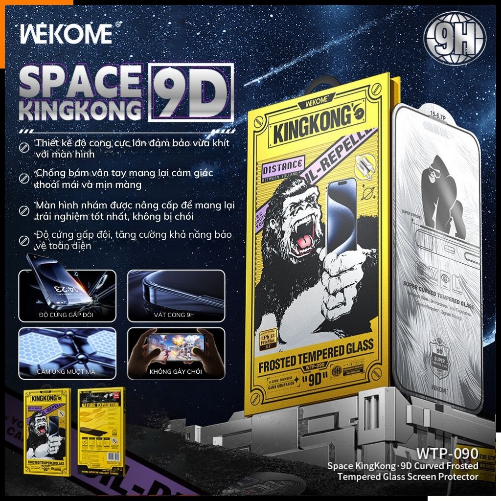 Cường lực nhám Wekome Kingkong Space iphone 16 pro max ip 15 14 13 12 pro chống chói mới 2024 [WTP-090]