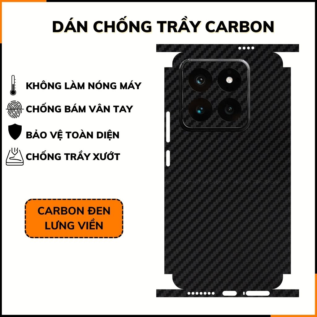 Miếng dán xiaomi mi 14 pro carbon trong và đen chống trầy xướt chống bám vân tay phụ kiện điện thoại huỳnh tân store