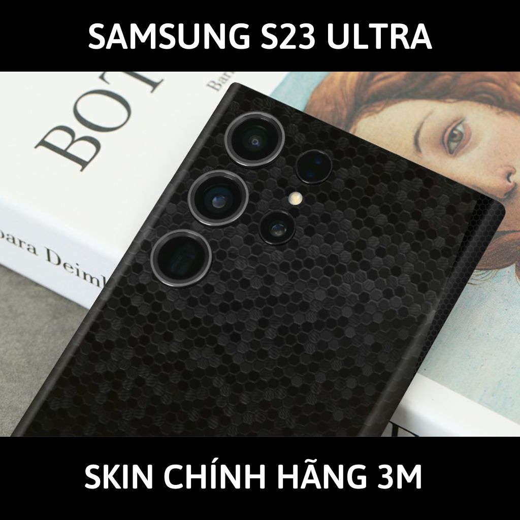 Dán skin điện thoại Samsung S23 Ultra full body và camera nhập khẩu chính hãng USA phụ kiện điện thoại huỳnh tân store - HONEYCOMB BLACK - Warp Skin Collection