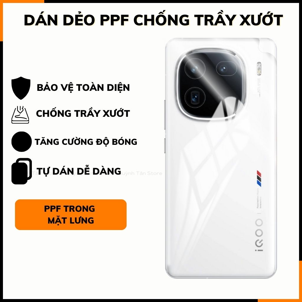 Dán dẻo ppf vivo iqoo 12 trong suốt hoặc nhám chống bám vân tay bảo vệ camera mua 1 tặng 1 phụ kiện điện thoại huỳnh tân store