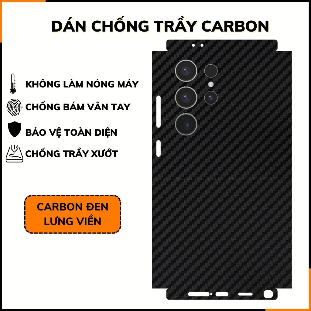 Miếng dán samsung s24 ultra carbon trong và đen chống trầy xướt chống bám vân tay phụ kiện điện thoại huỳnh tân store