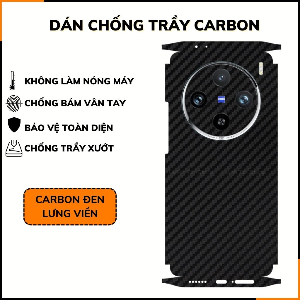Miếng dán vivo x100 pro carbon trong và đen chống trầy xướt chống bám vân tay phụ kiện điện thoại huỳnh tân store