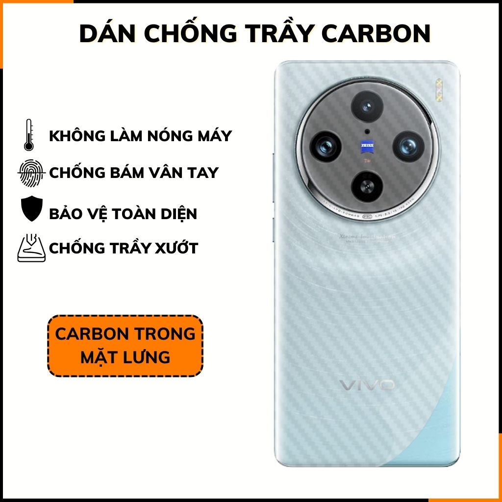 Miếng dán vivo x100 pro carbon trong và đen chống trầy xướt chống bám vân tay phụ kiện điện thoại huỳnh tân store