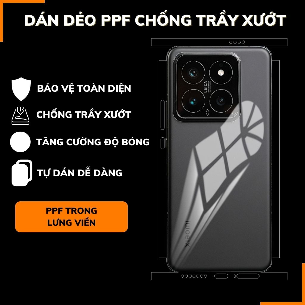 Dán dẻo ppf xiaomi mi 14 trong suốt hoặc nhám chống bám vân tay bảo vệ camera mua 1 tặng 1 phụ kiện điện thoại huỳnh tân store