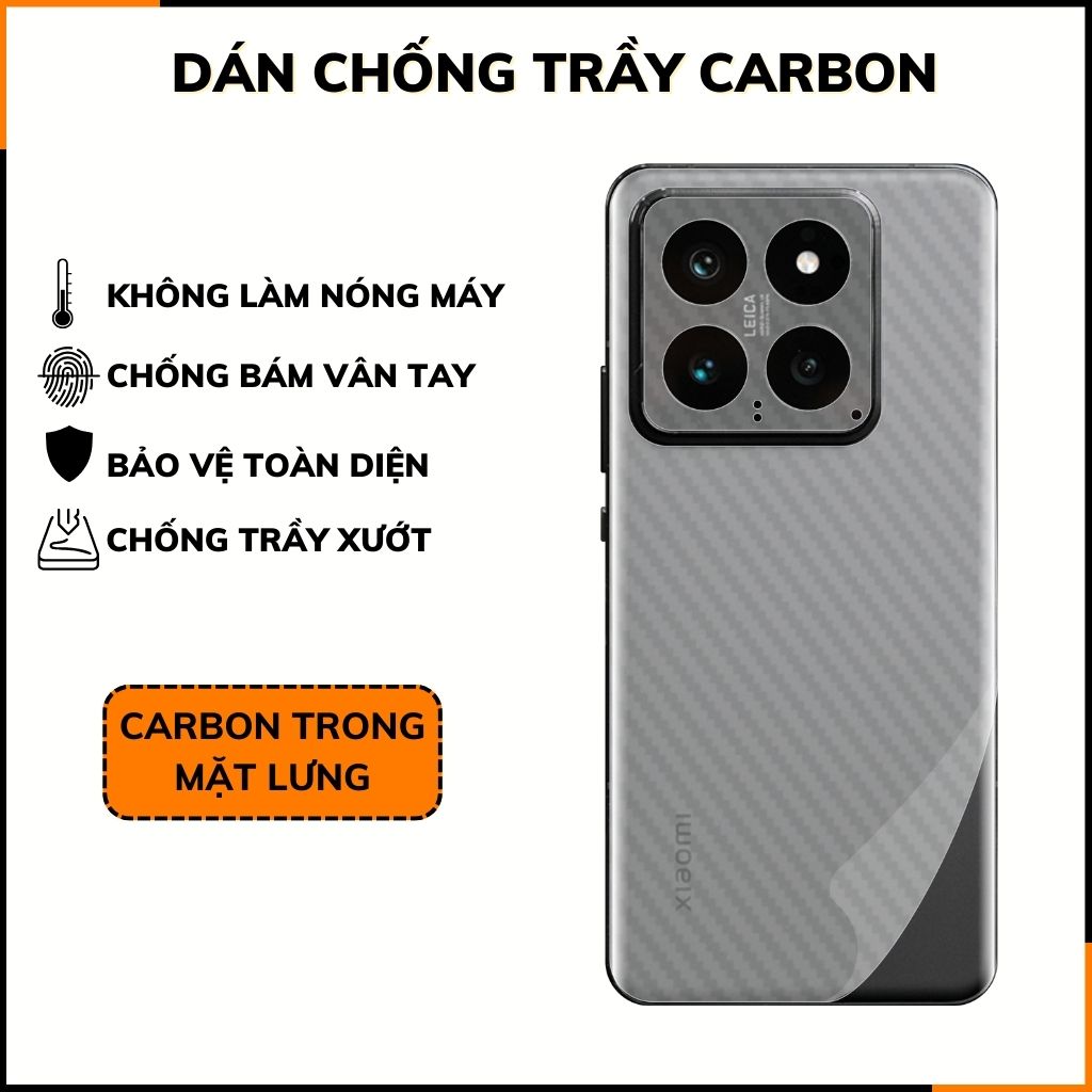 Miếng dán xiaomi mi 14 carbon trong và đen chống trầy xướt chống bám vân tay phụ kiện điện thoại huỳnh tân store