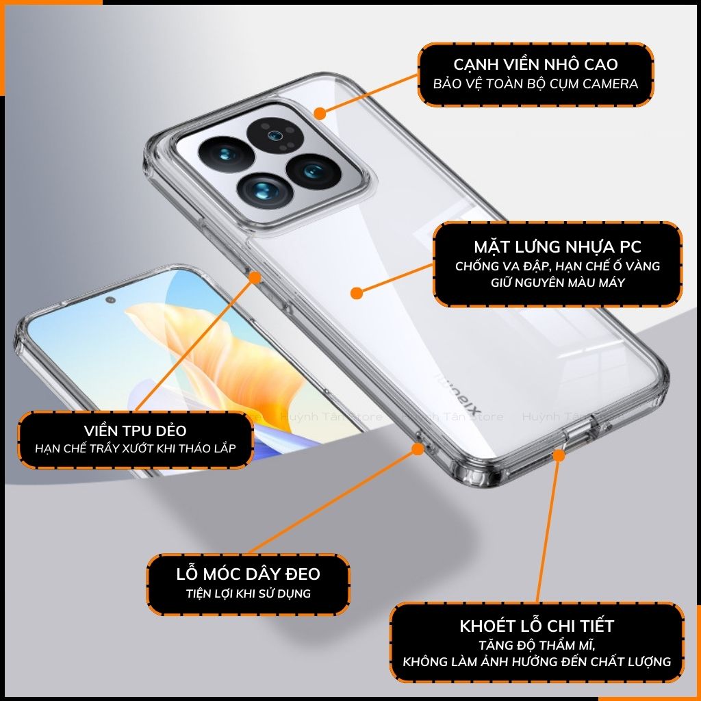 Ốp lưng xiaomi mi 14, mi 14 pro chống sốc CLEAR COLOR VER 4 trong suốt không ố vàng bảo vệ camera phụ kiện huỳnh tân store