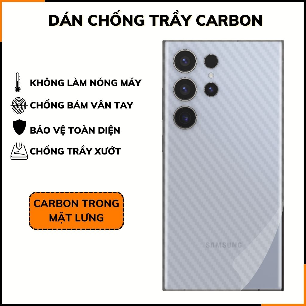 Miếng dán samsung s24 ultra carbon trong và đen chống trầy xướt chống bám vân tay phụ kiện điện thoại huỳnh tân store