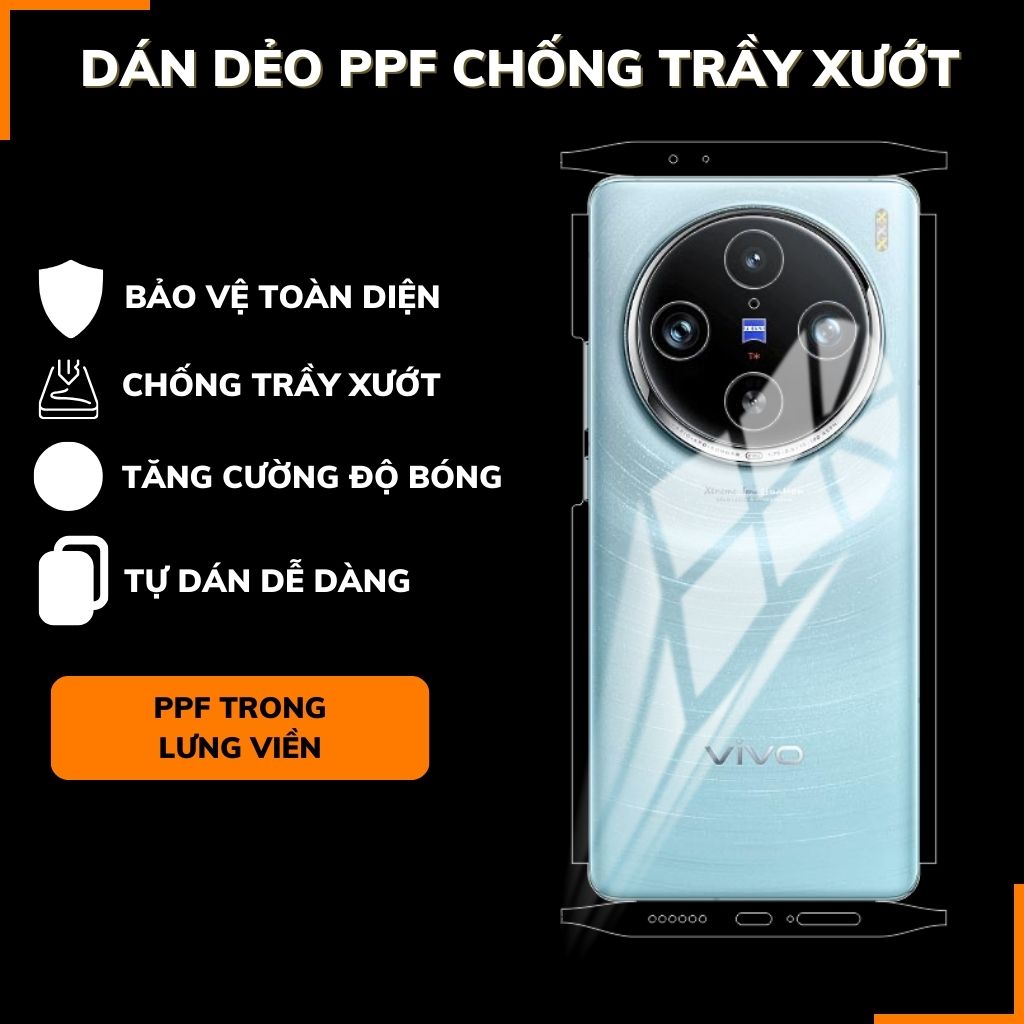 Dán dẻo ppf vivo x100 pro trong suốt hoặc nhám chống bám vân tay bảo vệ camera mua 1 tặng 1 phụ kiện điện thoại huỳnh tân store