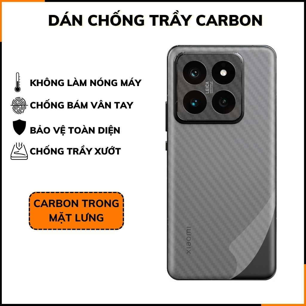 Miếng dán xiaomi mi 14 pro carbon trong và đen chống trầy xướt chống bám vân tay phụ kiện điện thoại huỳnh tân store