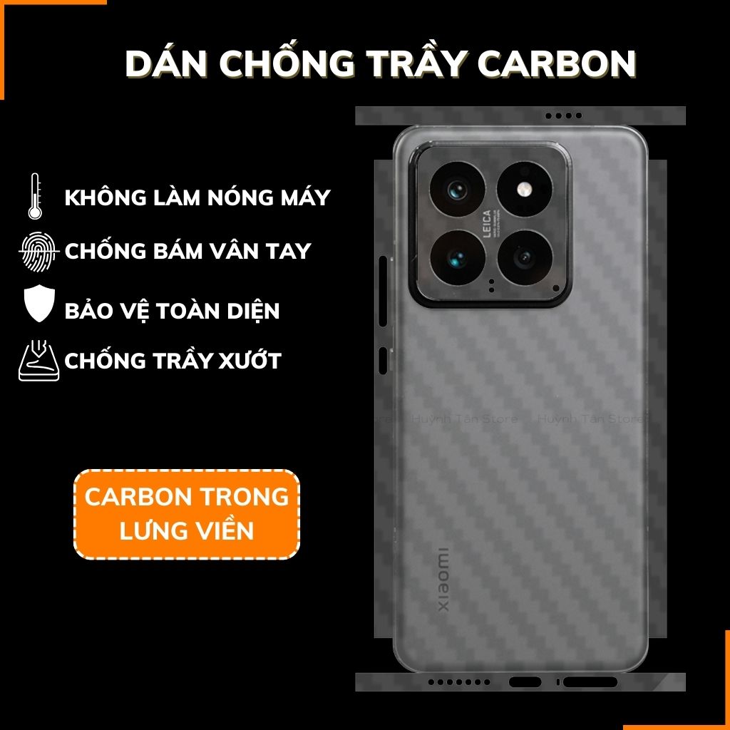 Miếng dán xiaomi mi 14 carbon trong và đen chống trầy xướt chống bám vân tay phụ kiện điện thoại huỳnh tân store