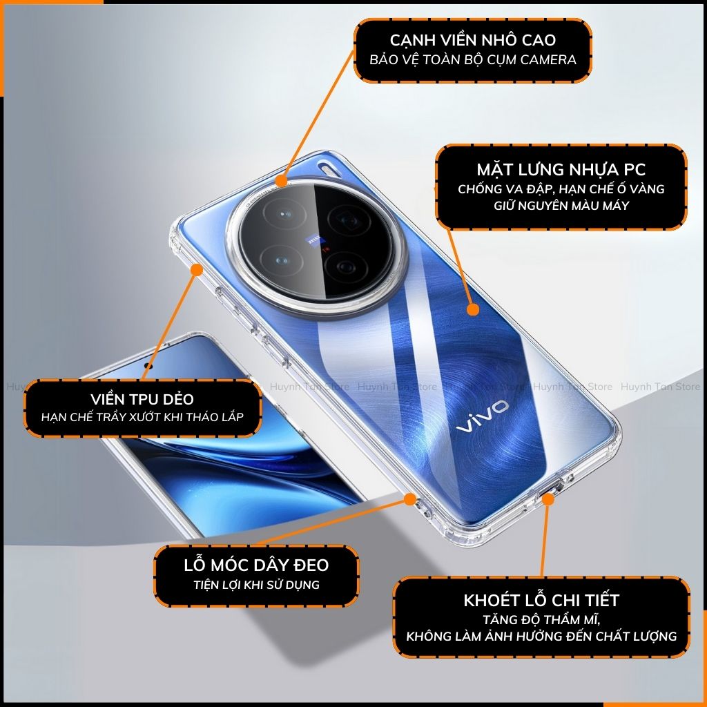 Ốp lưng VIVO X200 PRO | X200 PRO MINI chống sốc CLEAR COLOR VER 4 trong suốt không ố vàng bảo vệ camera
