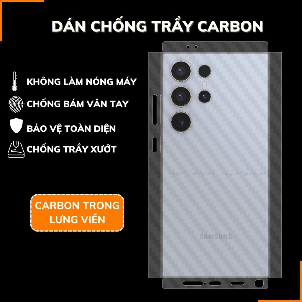 Miếng dán samsung s24 ultra carbon trong và đen chống trầy xướt chống bám vân tay phụ kiện điện thoại huỳnh tân store