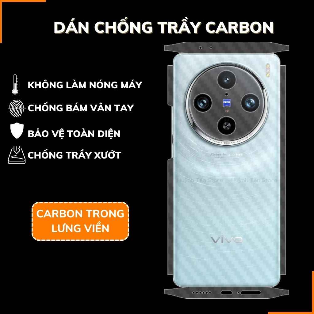 Miếng dán vivo x100 pro carbon trong và đen chống trầy xướt chống bám vân tay phụ kiện điện thoại huỳnh tân store