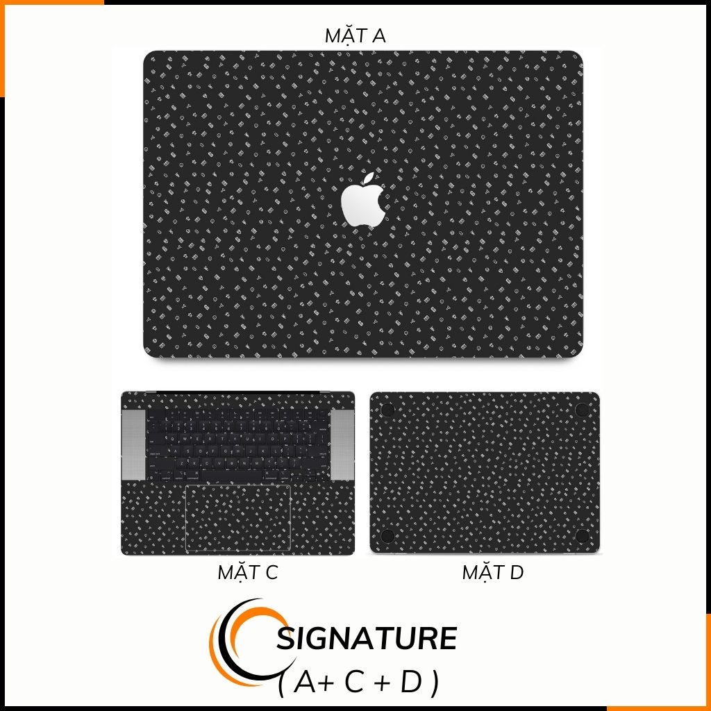 Dán skin macbook pro, macbook air chính hãng 3M nhập khẩu USA - SKIN 3M - MACBOOK - MANY STICKER BLACK - SK-B14-02 phụ kiện điện thoại huỳnh tân store