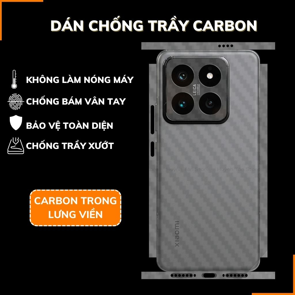 Miếng dán xiaomi mi 14 pro carbon trong và đen chống trầy xướt chống bám vân tay phụ kiện điện thoại huỳnh tân store