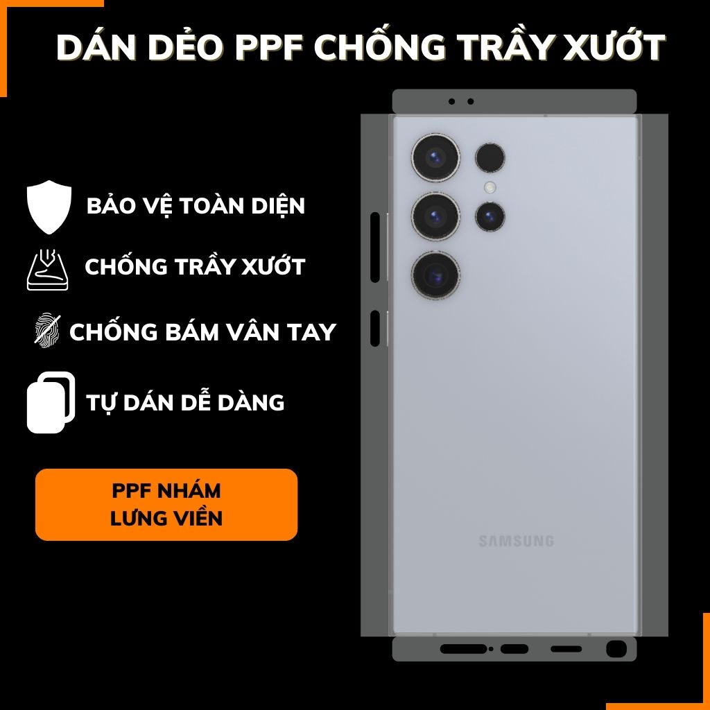 Dán dẻo ppf samsung s24 ultra trong suốt hoặc nhám chống bám vân tay bảo vệ camera mua 1 tặng 1 phụ kiện điện thoại huỳnh tân store