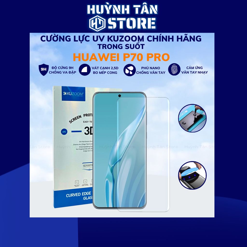 Cường lực huawei p70 pro UV trong suốt keo lỏng chính hãng kuzoom chống va đập vân tay nhạy phụ kiện huỳnh tân store