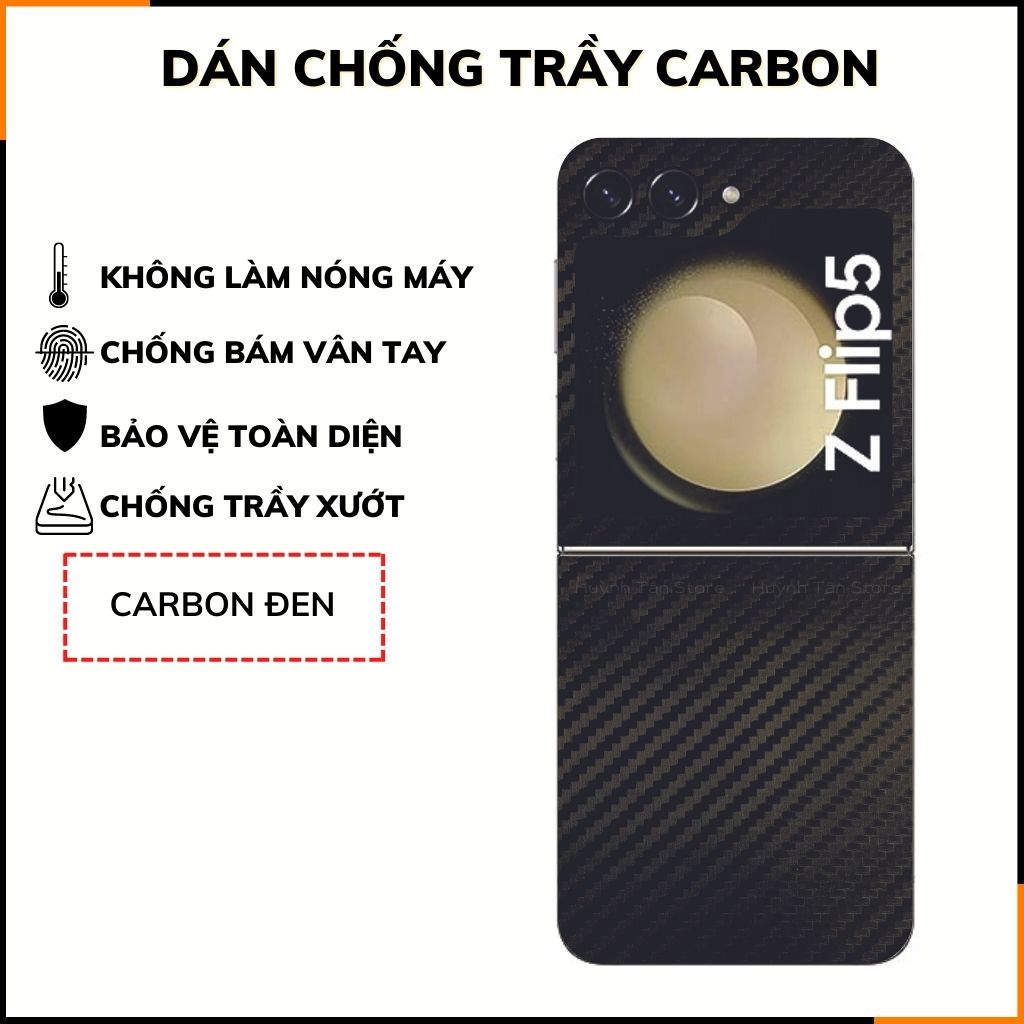 Miếng dán samsung z flip 5 carbon trong và đen chống trầy xướt chống bám vân tay phụ kiện điện thoại huỳnh tân store