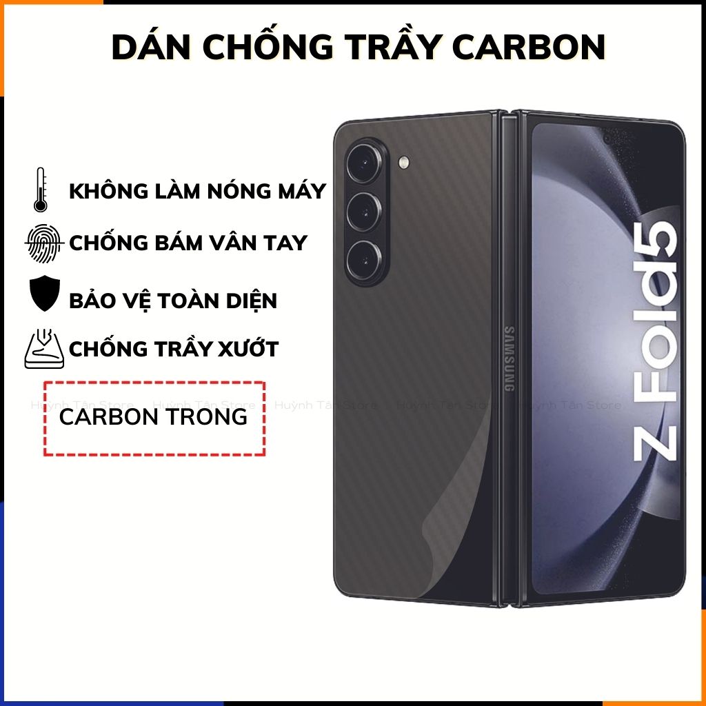 Miếng dán samsung z fold 5 carbon trong và đen chống trầy xướt chống bám vân tay phụ kiện điện thoại huỳnh tân store