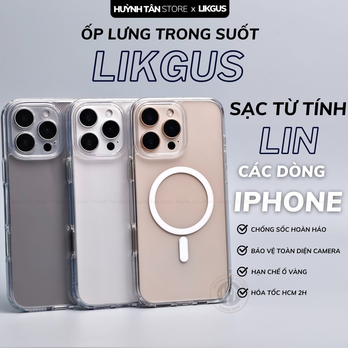 Ốp lưng trong suốt cho iphone 17 promax ip16 pro max 15 14 hãng Lin Likgus hỗ vòng magsafe phụ kiện điện thoại huỳnh tân store