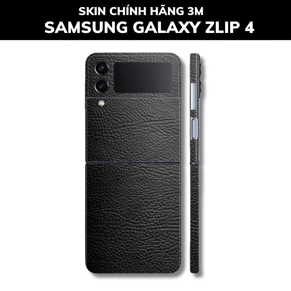 Skin 3m samsung galaxy Z Flip 4, Z Flip 3, Z Flip full body và camera nhập khẩu chính hãng USA phụ kiện điện thoại huỳnh tân store - Hexis Black Leather - Warp Skin Collection